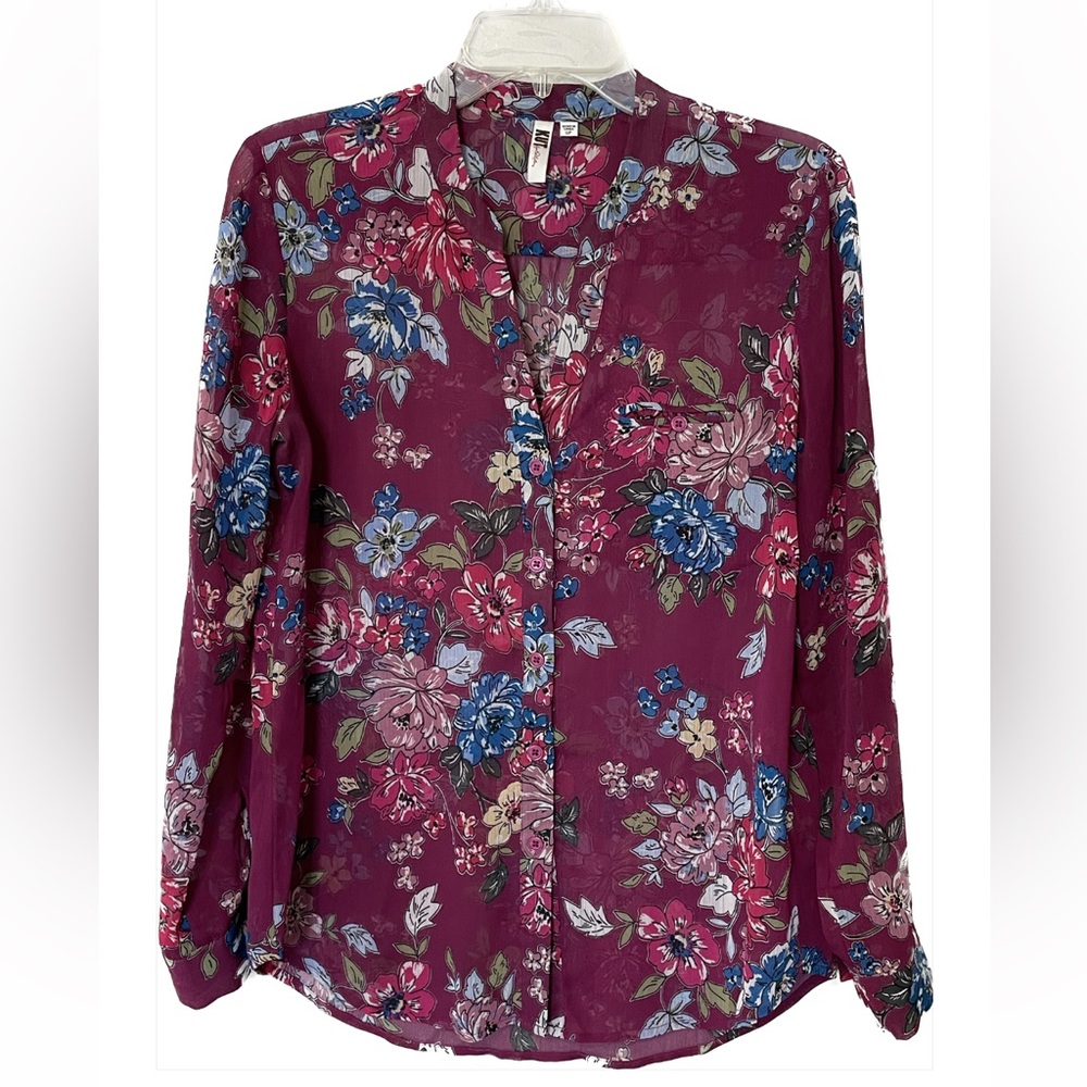 Kut From the Kloth Sheer Floral Long Sleeve Blouse Sz SP